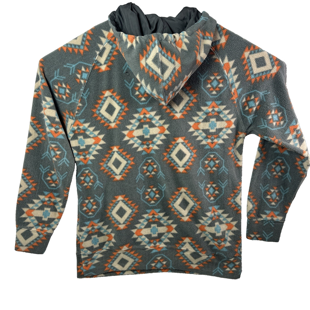 Free Nature Aztec Fleece Quarter Zip Drawstring Hoodie Mens Medium Southwest - Picture 2 of 7